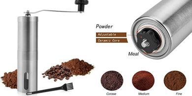 Molinillo de café manual UNIFUN, molino de café de acero inoxidable con rebaba cónica de cerámica ajustable, molino de manivela de mano, tamaño compacto, perfecto para tu hogar, oficina o viaje.