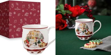 Taza navideña Villeroy & Boch: fantasía infantil, relieve y porcelana.
