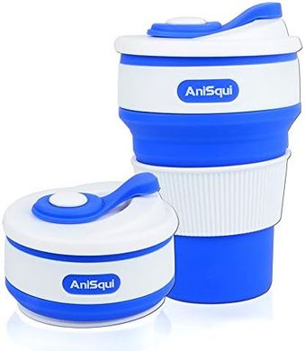 Taza plegable de silicona AniSqui: 350ml, a prueba de fugas, reutilizable.