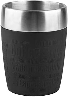 Taza térmica EMSA: acero inoxidable, base antideslizante, agarre de silicona.