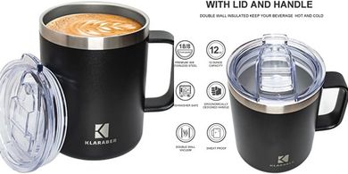 Taza térmica de acero inoxidable con tapa, 350ml (negro)