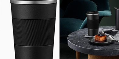 Taza térmica portátil de acero inoxidable 304, negra (380ml)