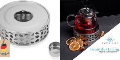 Calentador de tetera INTIRILIFE: acero inoxidable, diseño resistente al calor.
