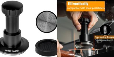 Prensador Espresso Gocoffun: Impacto 51mm, acero inoxidable, retroalimentación.