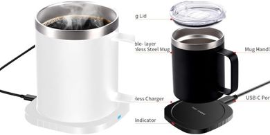 Calentador inalámbrico 2 en 1: Taza con tapa, acero inoxidable 304.