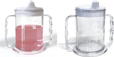 Taza de dos asas de base ancha con tapa para beber | Taza de ayuda para adultos mayores con boquilla pequeña tapa de bebida de doble asa para demencia, artritis, agarre débil, taza de bebida estable
