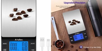 Mini báscula de café recargable: precisión 0.1g, 2kg.