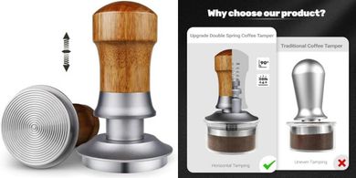 Tamper Ceelatti 51mm: 30lb, madera nogal, acero 304, DeLonghi.
