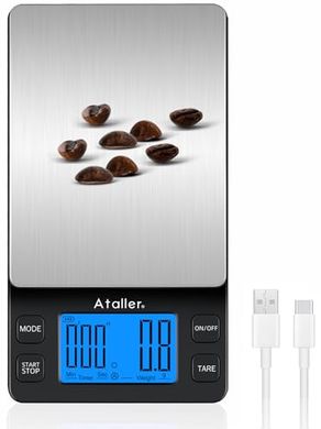 Mini báscula de café recargable: precisión 0.1g, 2kg.