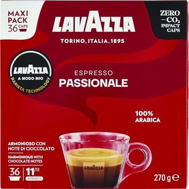 Espresso Passionale Lavazza A Modo Mio: 36 cápsulas Arábica, intensidad 11.