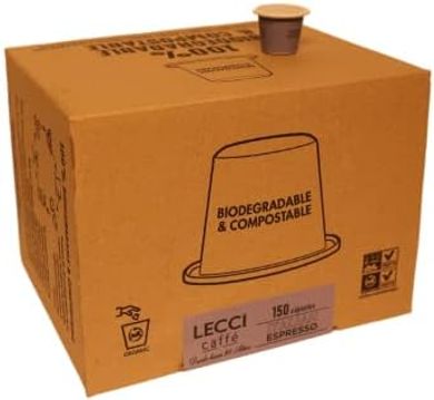 Cápsulas Espresso LECCI CAFFÉ: 150 compostables, biodegradables, compatibles Nespresso.
