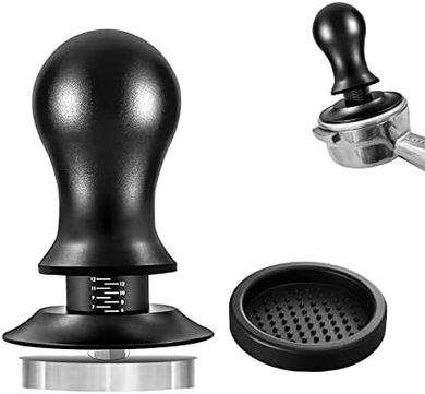 Tampador Gocoffun Espresso 53mm: Base acero, 13.6kg, resorte, 53-54mm.