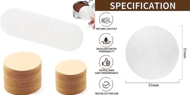 Filtros de café: 400 piezas, redondos, colores primarios y blanco.
