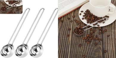 Cucharas medidoras de café: acero inoxidable, mango largo.