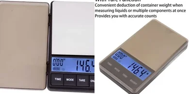 Báscula digital de café: 1000g, precisión 0.1g, temporizador, tara.