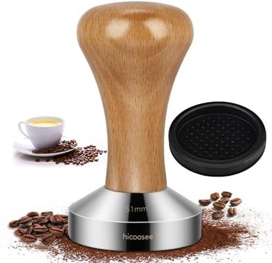 Tamper de café hicoosee 51mm: base plana, acero inoxidable.