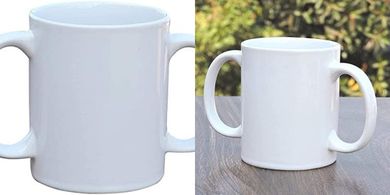 Taza cerámica blanca doble asa, 350ml
