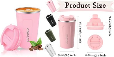 Taza café térmica portátil, acero inoxidable, 380ml (rosa)