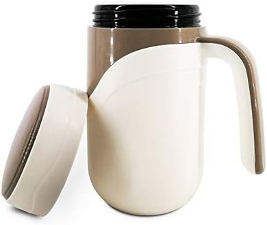 Taza cerámica aislada, 12 oz, tapa hermética, mango cómodo.