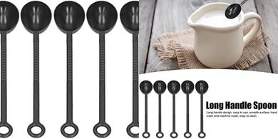 Cucharas medidoras de café: 5 uds., 10g, mango largo, PP grado alimenticio.