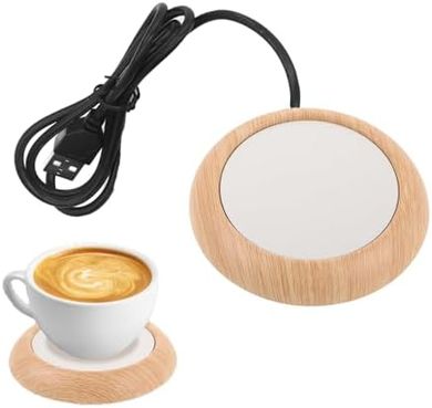 Calentador de tazas USB: madera, antideslizante, fácil uso.
