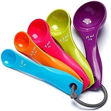 Cucharas medidoras de color, colores mezclados, juego de 5 para medir ingredientes secos y líquidos